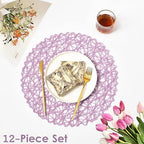 IcosaMro Round Woven Placemats Set of 12 for Dining Table, 15 Inches Paper Boho Decorative Circle Place Mats for Wedding Christmas Thanksgiving Day Holiday Dinner (Lavender) - Image 2