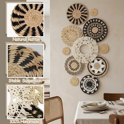 11 Pcs Boho Wall Basket Decor, Bulrush Woven Wall Hanging, Multi Size - Image 5