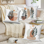 Boho Abstract Throw Pillow Covers 24"x24" Set of 4, Plant Leaves Geometric Minimalist Aesthetic Pillowcase for Sofa Chair Couch Bed Living Room Office Garden Patio Farmhouse Decorative - Image 5