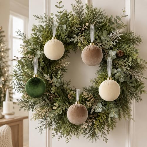 15 Pcs 3.15" Green and Brown Velvet Balls Ornaments for Christmas Tree - Image 5