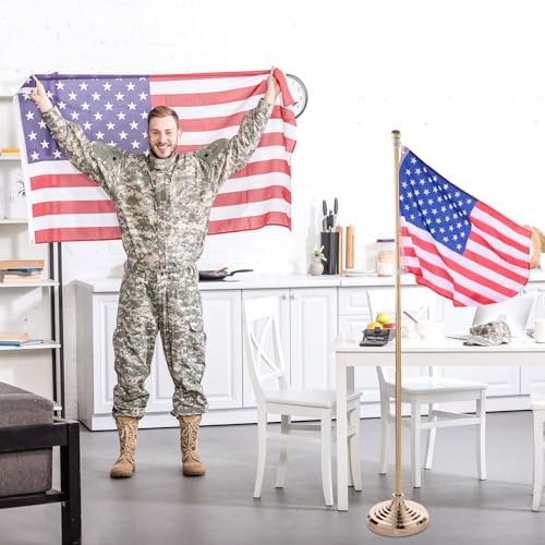 Leinuosen 6 Pcs Flag Holder Stand FlagPole Stand Flag Pole Base for Indoor Outdoor 1.3/1.1 Inch Diameter Flagpole Garden House Classroom Churches Meeting Party Flags Banner (Gold) - Image 5