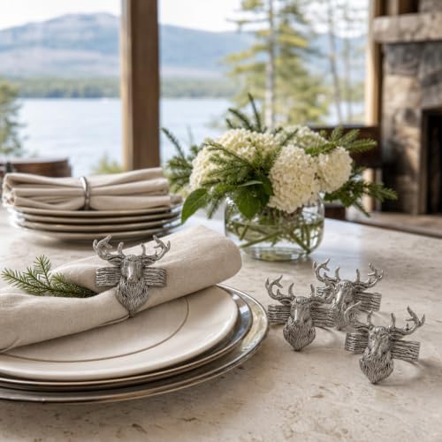Arthur Court Elk Head Napkin Rings - Rustic Metal Set of 4 for Lodge Decor, Thanksgiving & Holiday Dining - Image 3