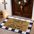 Blessed Coming & Going Layered Doormat Set, 2 Pack Indoor Entry Rugs Featuring Coir Loop Welcome Mat 40x60cm with Buffalo Plaid Crystal Velvet Base 60x80cm for Farmhouse Front Door Decor by Unknown