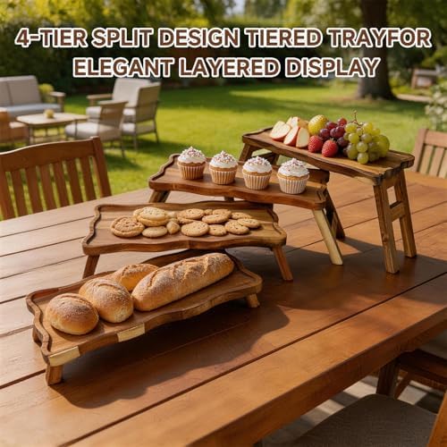 4 Tiered Serving Tray for Party Acacia Wood Foldable Tiered Tray Stand - Image 7