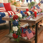 Valery Madelyn 9FT 4th of July Garland with Lights for Mantle, Red White Blue Patriotic Hydrangeas Garland Memorial Day Decorations with Eucalyptus Leaves Butterfly for USA 250th Anniversary Summer - Image 2