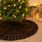 59-Inch Chocolate Brown Ruffled Velvet Christmas Tree Skirt with Bow Ties, Extra Large Vintage Round Pleated Xmas Tree Base Cover for Christmas Holiday Home and Party Decor, 150 cm by AtiMing