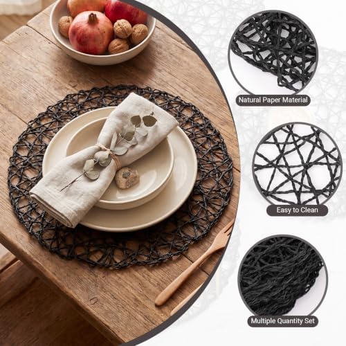 Threehoney Paper Braided Round Placemats, Set of 24, Black, 13 in - Image 3