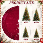 60 Inches Velvet Christmas Tree Skirt Decorations Red Luxury Xmas Fur Plush Skirts for Merry Christmas Party Rustic Vintage Holiday Home Winter - Image 2