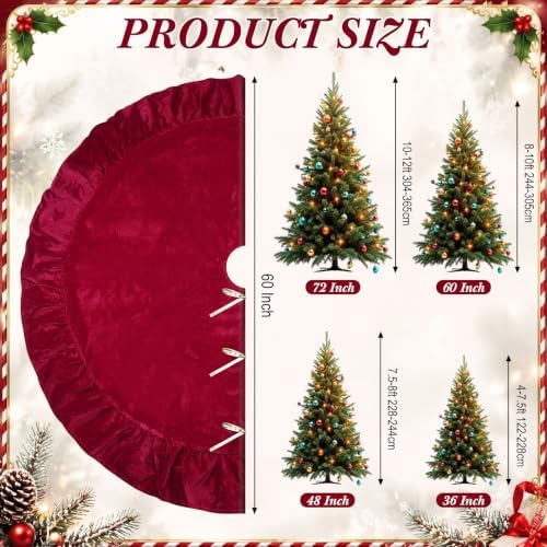 60 Inches Velvet Christmas Tree Skirt Decorations Red Luxury Xmas Fur Plush Skirts for Merry Christmas Party Rustic Vintage Holiday Home Winter - Image 2
