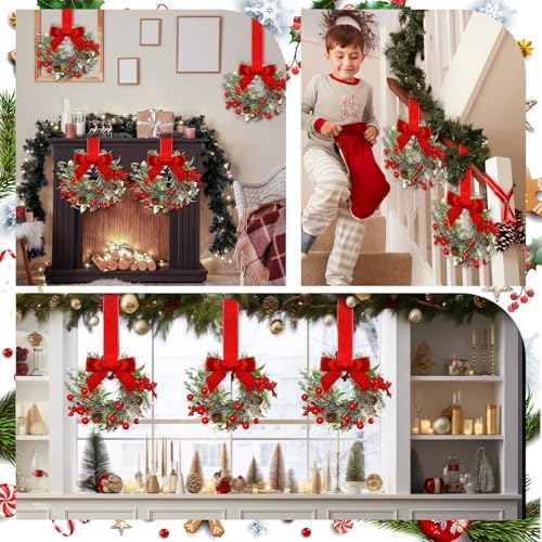 Dingion 6 Pcs 6" Christmas Mini Cabinet Wreaths for Kitchen with Ribbon - Image 5