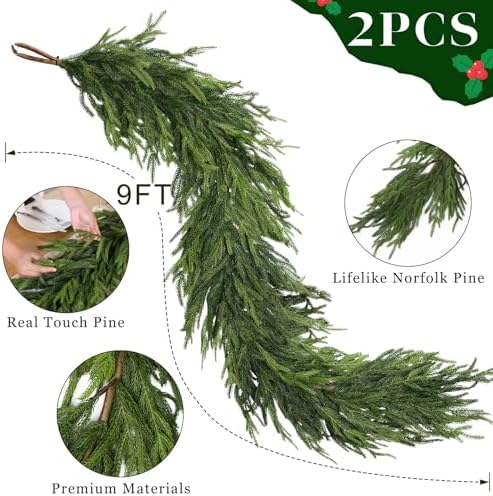 2Pcs 9FT Lifelike Touch Fake Norfolk Pine Garland for Christmas Home Decor - Image 5