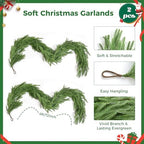 12FT(2 * 6FT) Christmas Norfolk Pine Garlands, Winter Decor Real Touch Pine Garland, Artificial Greenery Xmas Garland for Holiday, Table, Wall, Fireplace, Mantel, Indoor & Outdoor Decoration (2 Pack) - Image 3