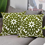 Alysheer Boho Embroidered Throw Pillow Cover 18"x18" Set of 2, Olive Green by Alysheer