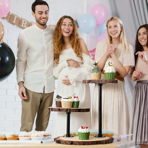 Chunful 3 Tier Round Natural Wood Cupcake Dessert Stand, Cup Cake Tower Stand Holder, Wooden Cake Display Tiered Centerpiece for Party, Birthday, Wedding, Baby Shower, Holiday Decoration - Image 6