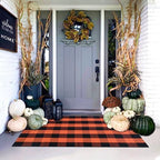 Orange and Black Plaid Rug, 3' x 5' Fall Outdoor Front Door Decor Mat, Cotton Washable Hand-Woven Rug for Layered Doormat, Autumn Halloween Thanksgiving Carpet for Porch, Entryway - Image 3