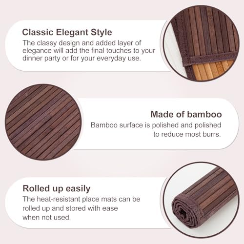 Bamboo Placemats Set of 6 with Fabric Border, Table Mats, Walnut - Image 5