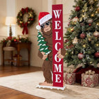 Glitzhome 36.5"H Christmas Wooden Big Foot Porch Sign,Standing Porch Decor with Santa Hat and Mini Tree, Merry Christmas Welcome Sign for Holiday Front Porch Outdoor Decorations - Image 3