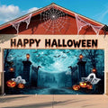 Halloween Garage Door Cover 7x16ft Full Moon Spooky Gate Garage Door Halloween Decorations Banner for 2 Car Ghost Graveyard Scary Hallows' Eve Banners for Outdoor Party Supplies by Lexfvpoo