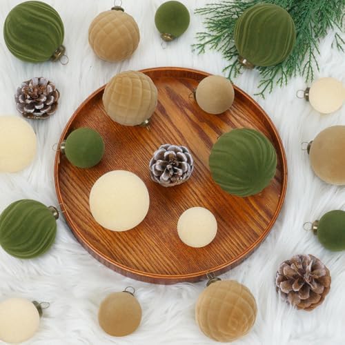 XmasExp 36PCS Velvet Christmas Ornaments Set Mixed Flocked Balls Ornaments Shatterproof Christmas Tree Decorations for Holiday,Party,Home（Mixed） - Image 4