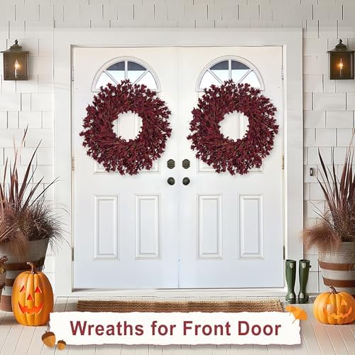 26 Inch Fall Wreaths for Front Door Large Full Autumn Wreath Outdoor Decor - Image 2