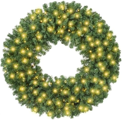 Casafield 60" Pre-Lit Fir Artificial Christmas Wreath Holiday Décor, 300 LED Lights, 1140 PVC Tips for Front Door, Window, or Mantel by Casafield