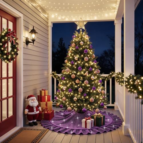 60 Inch Purple Christmas Velvet Tree Skirt for Xmas Halloween Home Decor - Image 4