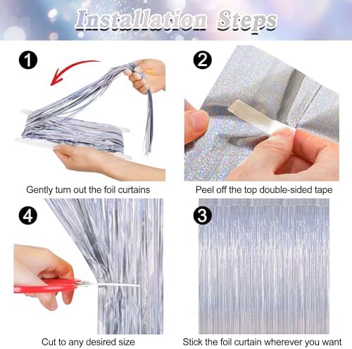 ZATAYE 12 Pack Glitter Silver New Years Eve Foil Curtain Decorations - Image 3
