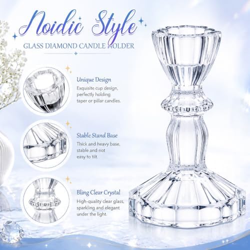 Sieral 24 Pcs Clear Taper Candle Holders 4'' Tall Candlestick Glass Holders Bulk Decorative Striped Design Stand Wedding Stick Holder for Anniversary Party Dining Table Festival Decor - Image 2