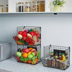 X-cosrack Metal Wire Basket Wall Mount, 3 Tier Wall Storage Basket Organizer with Hanging Hooks Chalkboards, Rustic Kitchen Fruit Produce Bin Rack Bathroom Tower Baskets (Black) - Image 6