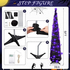 Aoriher 5 ft Pre-lit Pop up Collapsible Black Christmas Tinsel Tree Decor with Purple String Lights Reusable Artificial Sequins Pencil Slim Tree with 4 Legged Bracket Holiday Party Indoor Outdoor Home - Image 2