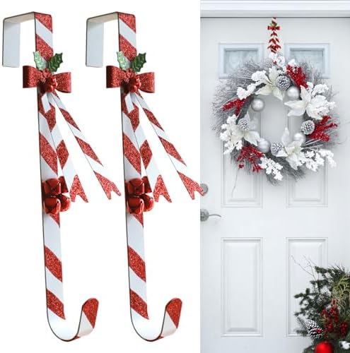 2-Pack Metal Candy Cane Christmas Wreath Hangers for Front Door by AddtoCart
