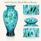 Turquoise Hand Blown Glass Vase 11.8" Tall Beautiful Designer Flower Vase - Image 6