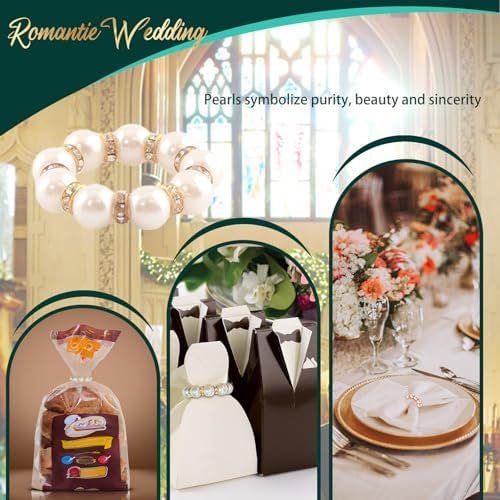 100Pcs Gold Disposable Napkin Rings Imitation Pearl Ring Napkin Holder Delicate White&Gold Beaded Serviette Buckles for Wedding Party Dinner Table Decor and Daily Use - Image 6
