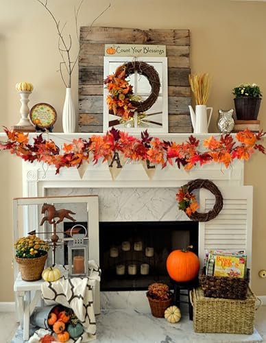 DearHouse 6 Pack Fall Garland Maple Leaf Clearance, 5.9Ft/Piece Hanging Vine Artificial Autumn Garland Thanksgiving Decor for Home Wedding Fireplace Party Christmas (Red) - Image 4