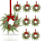 8 Pcs Mini Christmas Cabinets Wreath for Kitchen Small Christmas Ceder Candle Rings Wreaths Artificial Norfolk Pine Red Berry Garland Hanging Ornament Farmhouse Wreath for Holiday Xmas Party Decor by Unknown