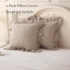 Silnuo 2 Pack Taupe/White Plaid Ruffle Throw Pillow Covers 24"x24" - Image 3