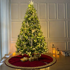 84-Inch Venetian Gilded Velvet Christmas Tree Skirt with Gold Embellished Border, Foam-Padded, Button Closure, Burgundy - Image 3