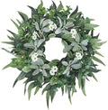 24"-26" Green Eucalyptus Wreaths for Front Door with Lambs Ear White Flowers – Lifelike Spring, Summer, and Winter Wreath for Farmhouse Front Porch Door Decor by BINFEN
