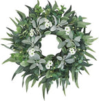 24"-26" Green Eucalyptus Wreaths for Front Door with Lambs Ear White Flowers – Lifelike Spring, Summer, and Winter Wreath for Farmhouse Front Porch Door Decor by BINFEN