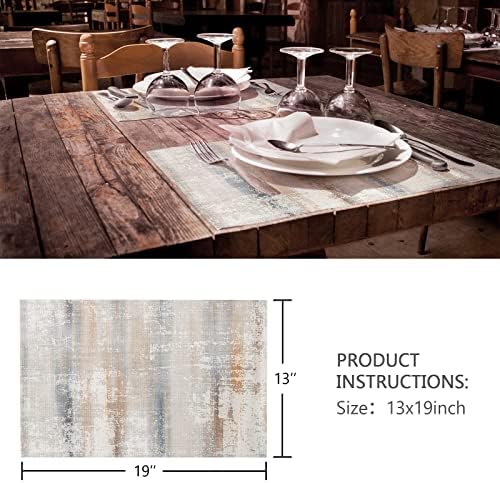 Brown Blue Placemats Set of 6, Ombre Shabby Burlap Retro Farmhouse Abstract Art Placemats for Dining Table Place Mats for Kitchen Table Waterproof Table Mats, Wipeable Dining Table Set - Image 5