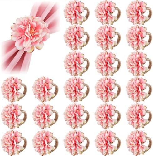 24 Pcs Flower Napkin Rings Daisy Flower Handcraft Floral Napkin Holder Rings for Wedding, Holiday Banquet, Luncheons, Birthday Party Dining Table Decor by Unknown