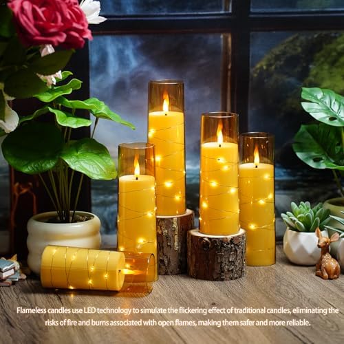 Nimiko Flickering Flameless LED Candles,Battery Operated Candles 24 Pcs with Embedded Star String,Acrylic LED Pillar Candles with Remote,Suitable for Home Decoration to Create an Atmosphere (Gold) - Image 4