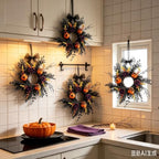 6 Pcs Small Halloween Hanging Wreaths with Orange Mini Pumpkins Purple Roses Black Foliage Yellow Fall Leaves Black Sheer Bow Gothic Mini Cabinet Wreath for Home Kitchen Halloween Party Decor - Image 7