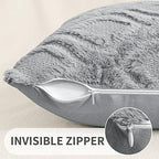 decorUhome Faux Fur Plush Soft Grey Throw Pillow Covers 26x26 Set of 2 - Image 3