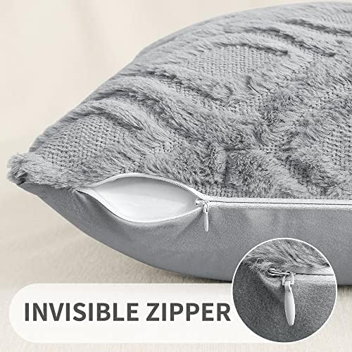 decorUhome Faux Fur Plush Soft Grey Throw Pillow Covers 26x26 Set of 2 - Image 3