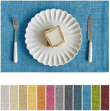 Softalker Faux Linen Cloth Placemats Set of 8-12 x 18 Inch, Sky Blue by Softalker