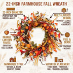 Boho Fall Wreath 22 Inch Grapevine Harvest Front Door Décor - Image 4