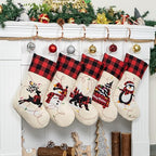 LUBOT Christmas Stockings Set of 5 Large Family Xmas Stocking 20" Silhouette Buffalo Red Plaid Fireplace Hanging Holiday Decor 5 Pack - Image 2