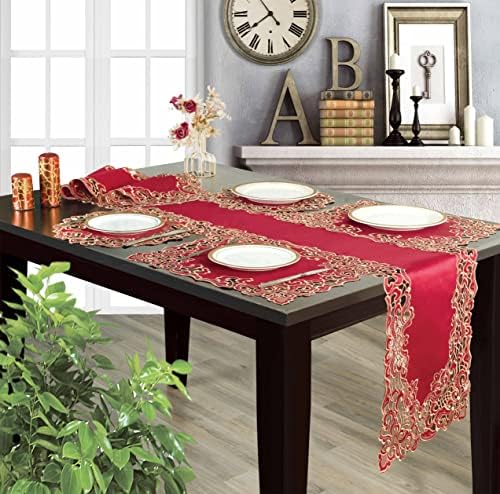 Decozen Set of 12 Doilies for Table, Lace Doilies Rustic Farmhouse Kitchen Dining Table Centerpiece Decor, 15 Inch Gold Burgundy Round Placemats for Home, Valentines Day Gifts, Valentines placemats - Image 4