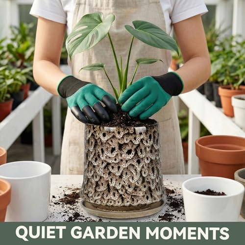 8 Inch Ceramic Planter Pot with Saucer Drainage Leak-Proof Mesh,Flower Pots for Lavender with Gardening Gloves,Ceramic Planter for Orchid(Spotted White) - Image 5
